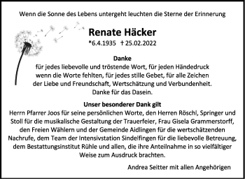 Traueranzeige von Renate Häcker von Leonberger Kreiszeitung / Strohgäu Extra