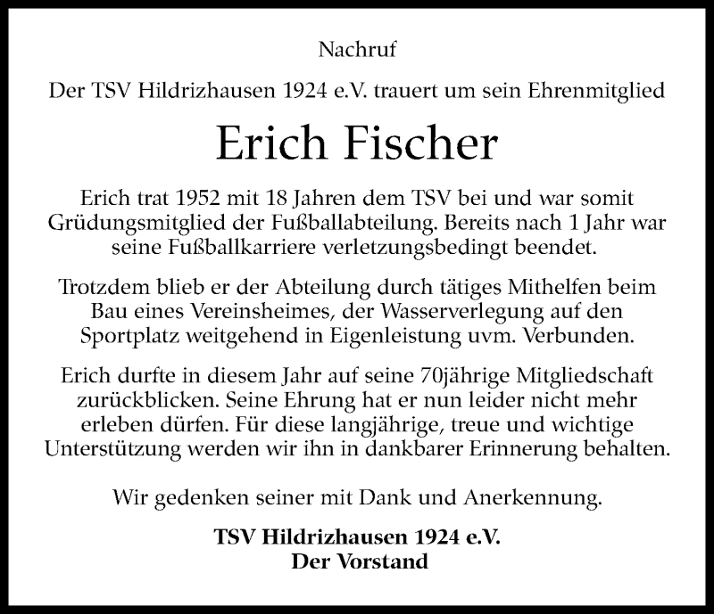  Traueranzeige für Erich Fischer vom 08.04.2022 aus Leonberger Kreiszeitung / Strohgäu Extra
