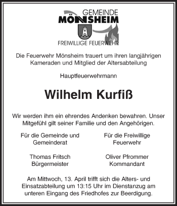 Traueranzeige von Wilhelm Kurfiß von Leonberger Kreiszeitung / Strohgäu Extra