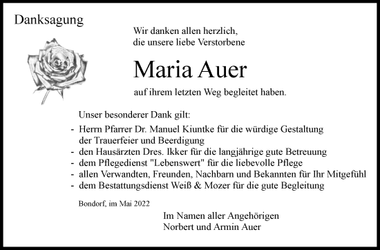 Traueranzeige von Maria Auer von Leonberger Kreiszeitung / Strohgäu Extra