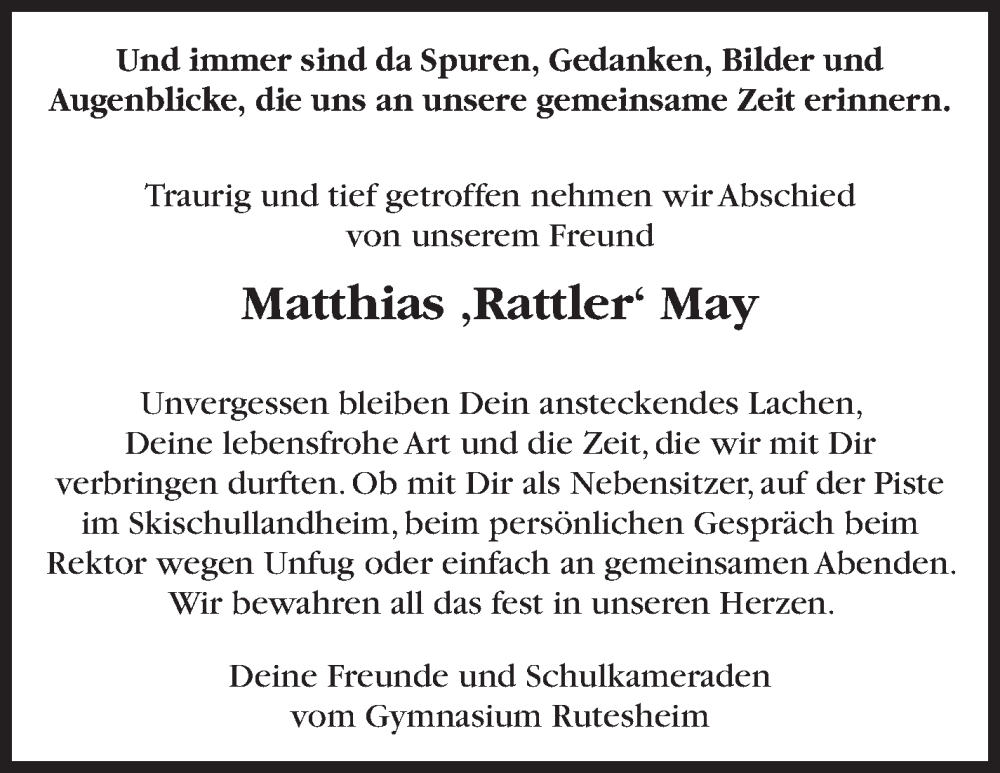  Traueranzeige für Matthias May vom 20.06.2022 aus Leonberger Kreiszeitung / Strohgäu Extra