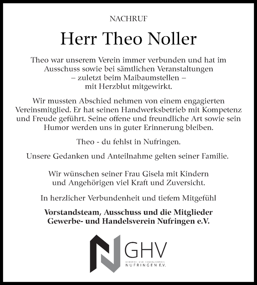  Traueranzeige für Theo Noller vom 24.06.2022 aus Leonberger Kreiszeitung / Strohgäu Extra