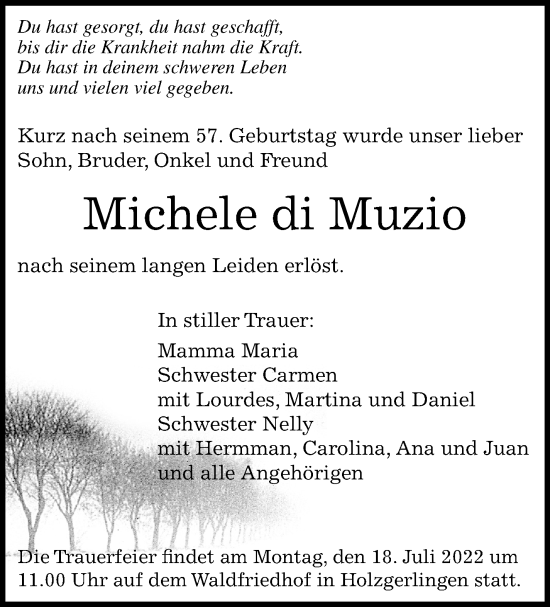 Traueranzeige von Michele di Muzio von Leonberger Kreiszeitung / Strohgäu Extra