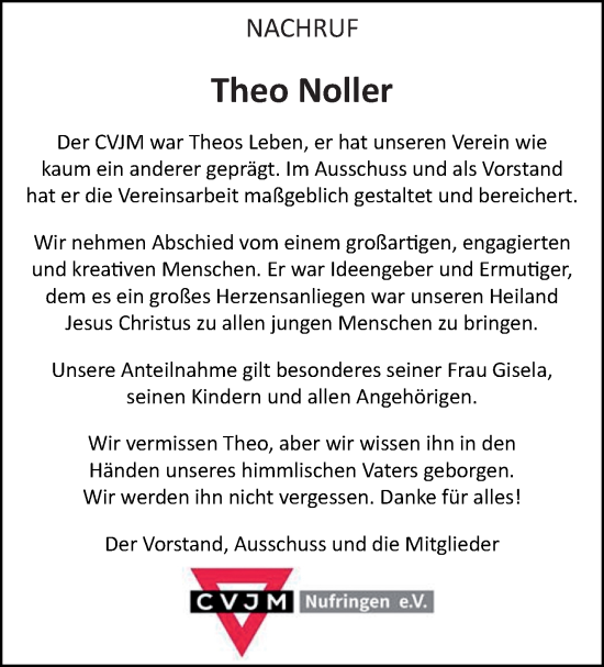 Traueranzeige von Theo Noller von Leonberger Kreiszeitung / Strohgäu Extra