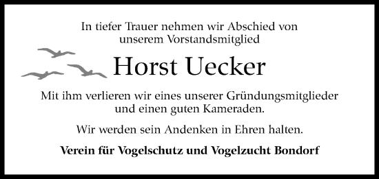 Traueranzeige von Horst Uecker von Leonberger Kreiszeitung / Strohgäu Extra