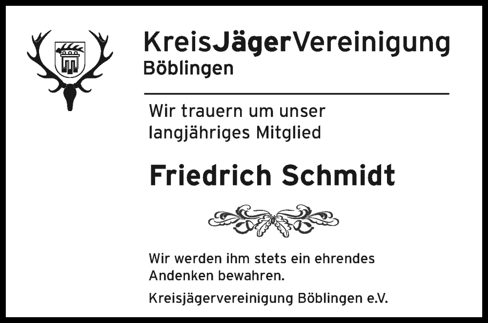  Traueranzeige für Friedrich Schmidt vom 17.09.2022 aus Leonberger Kreiszeitung / Strohgäu Extra