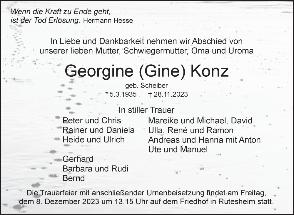  Traueranzeige für Georgine Konz vom 06.12.2023 aus Leonberger Kreiszeitung / Strohgäu Extra