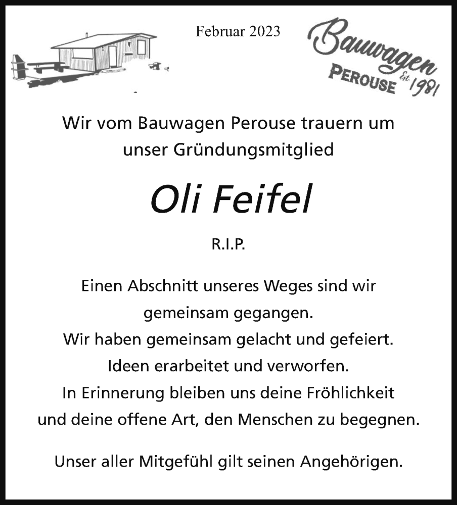  Traueranzeige für Oli Feifel vom 01.03.2023 aus Leonberger Kreiszeitung / Strohgäu Extra