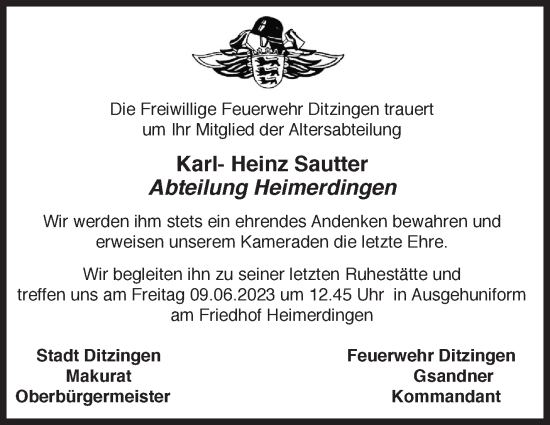 Traueranzeige von Karl-Heinz Sauter von Leonberger Kreiszeitung / Strohgäu Extra