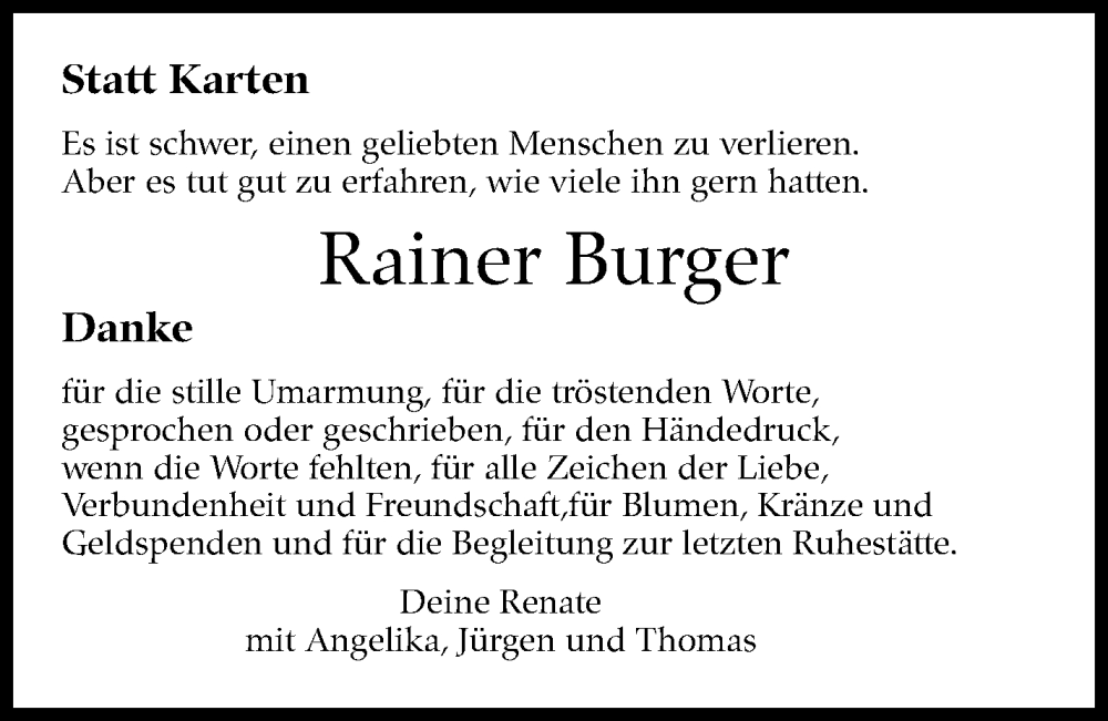  Traueranzeige für Rainer Burger vom 12.07.2023 aus Leonberger Kreiszeitung / Strohgäu Extra