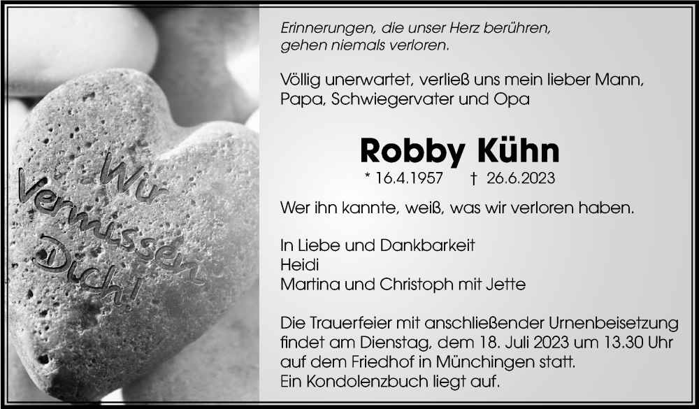  Traueranzeige für Robby Kühn vom 06.07.2023 aus Leonberger Kreiszeitung / Strohgäu Extra