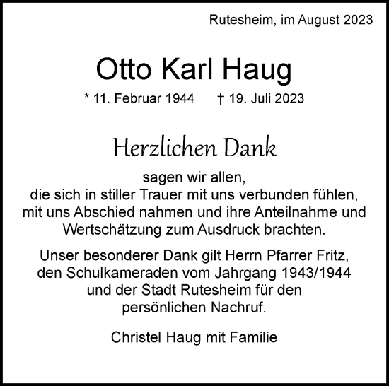 Traueranzeige von Otto Haug von Leonberger Kreiszeitung / Strohgäu Extra