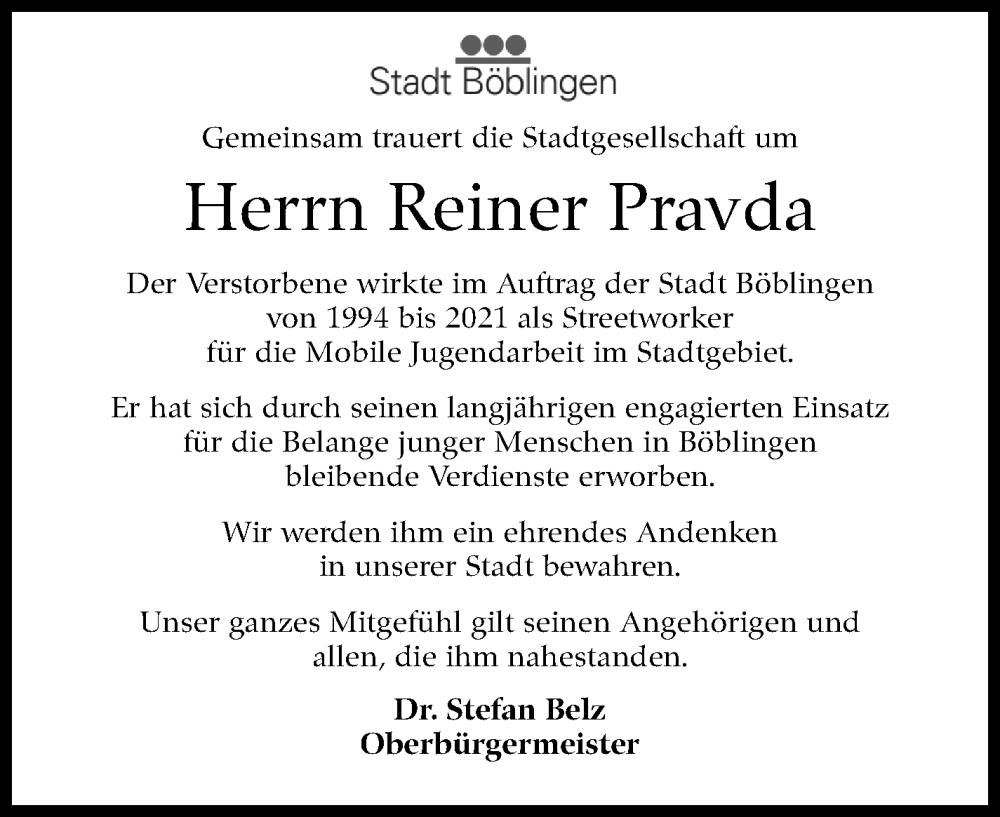  Traueranzeige für Reiner Pravda vom 06.09.2023 aus Leonberger Kreiszeitung / Strohgäu Extra