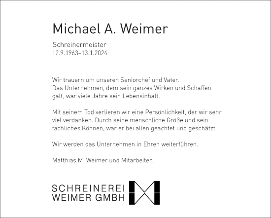 Traueranzeige von Michael Weimer von Leonberger Kreiszeitung / Strohgäu Extra