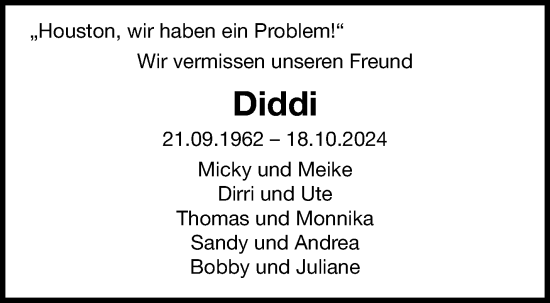Traueranzeige von Diddi  von Leonberger Kreiszeitung / Strohgäu Extra
