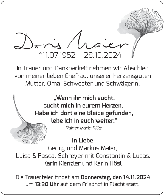 Traueranzeige von Dorsi Maier von Leonberger Kreiszeitung / Strohgäu Extra