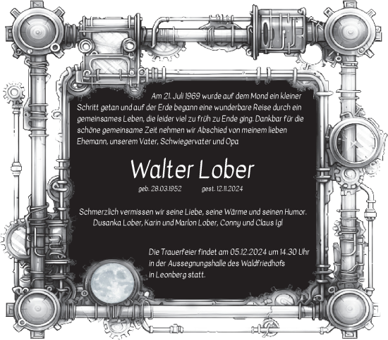 Traueranzeige von Walter Lober von Leonberger Kreiszeitung / Strohgäu Extra