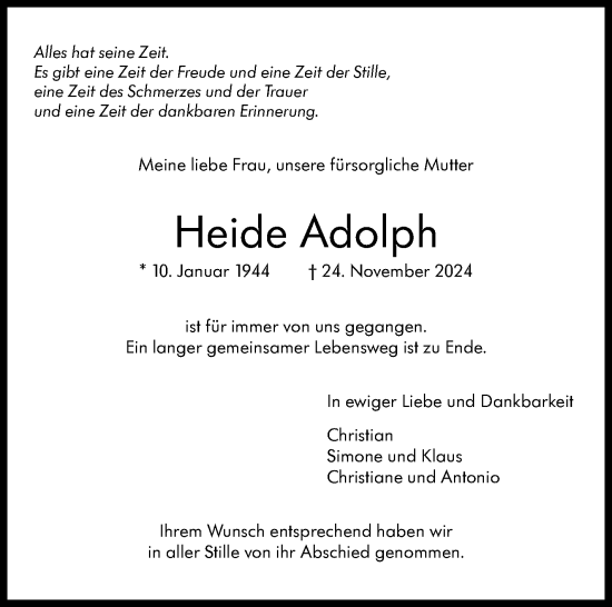 Traueranzeige von Heide Adolph von Leonberger Kreiszeitung / Strohgäu Extra