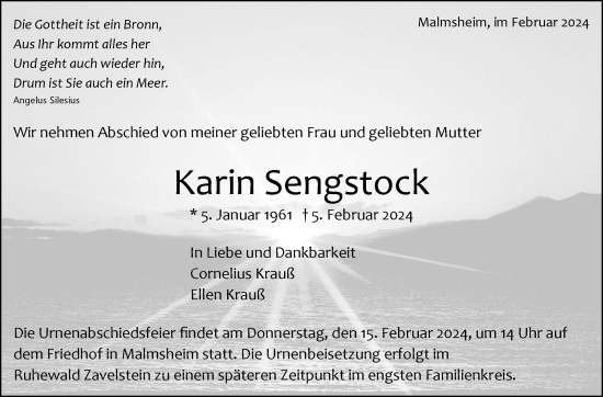Traueranzeige von Karin Sengstock von Leonberger Kreiszeitung / Strohgäu Extra
