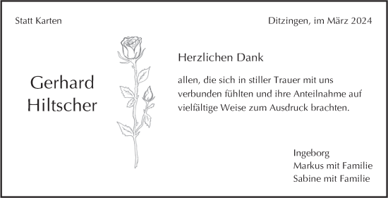 Traueranzeige von Gerhard Hiltscher von Leonberger Kreiszeitung / Strohgäu Extra
