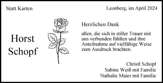 Traueranzeige von Horst Schopf von Leonberger Kreiszeitung / Strohgäu Extra