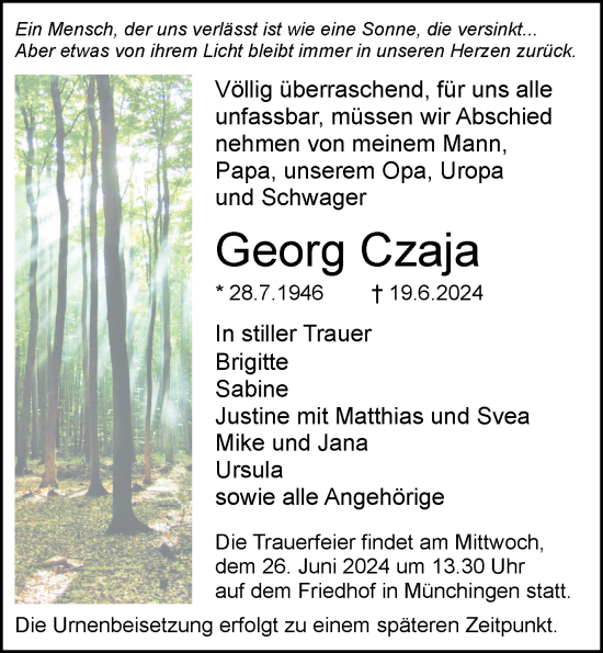 Traueranzeige von Georg Czaja von Leonberger Kreiszeitung / Strohgäu Extra