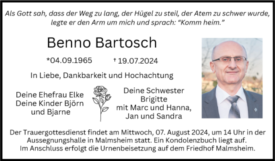 Traueranzeige von Benno Bartosch von Leonberger Kreiszeitung / Strohgäu Extra