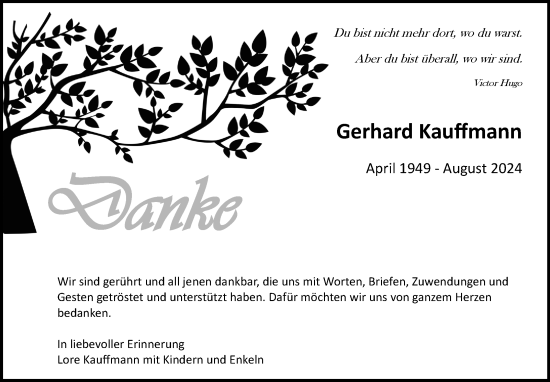 Traueranzeige von Gerhard Kauffmann von Leonberger Kreiszeitung / Strohgäu Extra