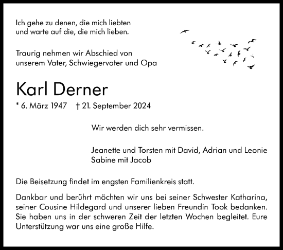 Traueranzeige von Karl Derner von Leonberger Kreiszeitung / Strohgäu Extra