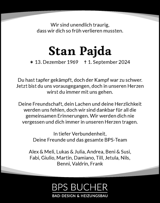 Traueranzeige von Stan Pajda von Leonberger Kreiszeitung / Strohgäu Extra