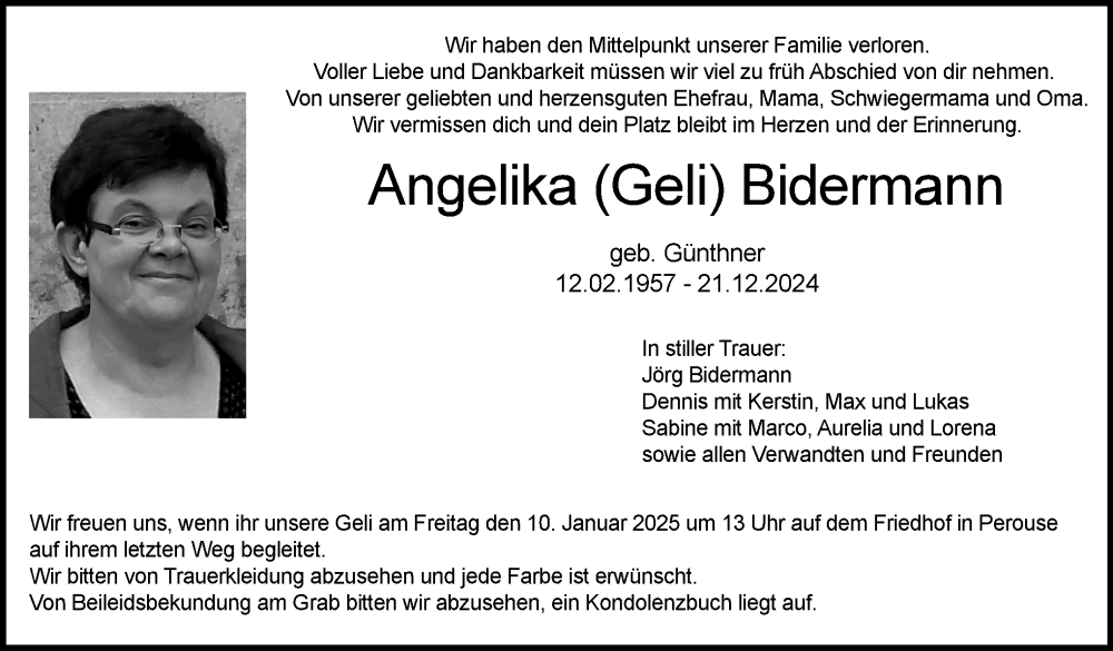  Traueranzeige für Angelika Bidermann vom 04.01.2025 aus Leonberger Kreiszeitung / Strohgäu Extra