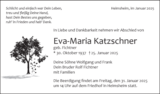 Traueranzeige von Eva-Maria Katzschner von Leonberger Kreiszeitung / Strohgäu Extra