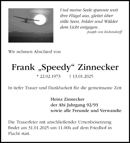 Traueranzeige von Frank Zinnecker von Leonberger Kreiszeitung / Strohgäu Extra