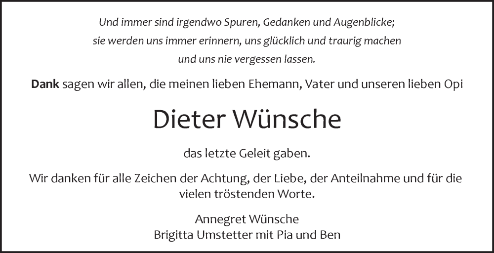  Traueranzeige für Dieter Wünsche vom 27.02.2025 aus Leonberger Kreiszeitung / Strohgäu Extra