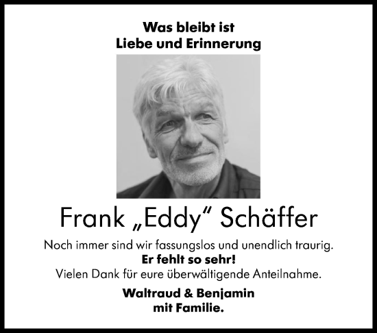 Traueranzeige von Frank Schäffer von Leonberger Kreiszeitung / Strohgäu Extra
