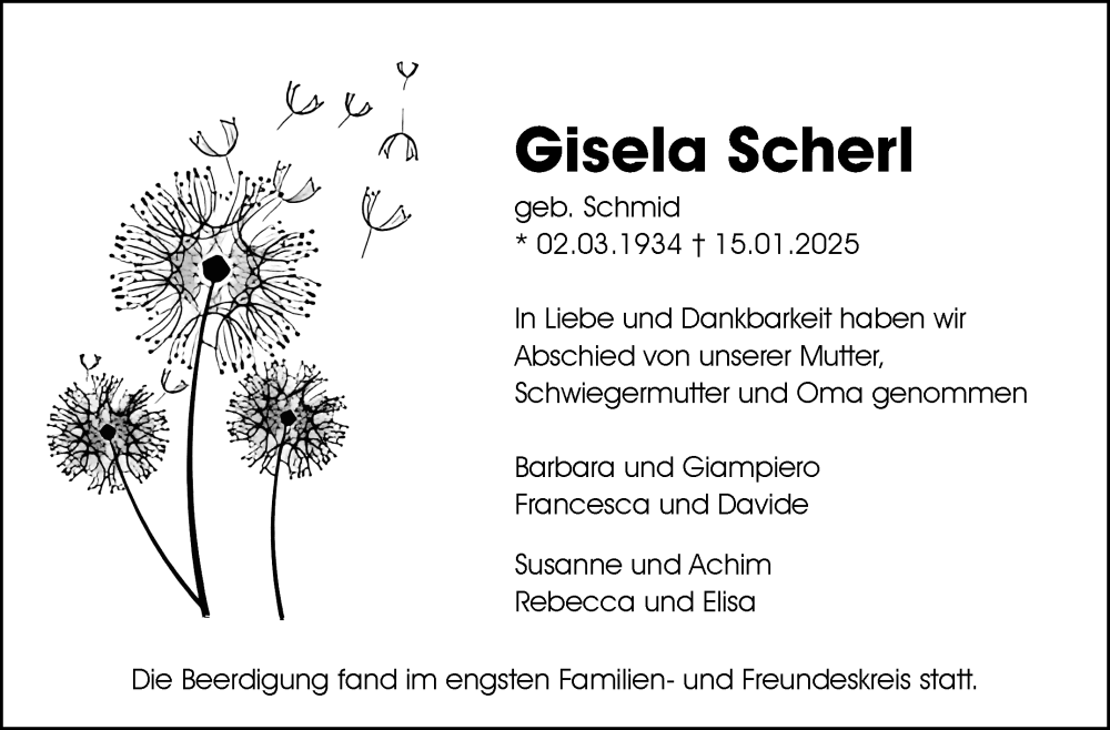 Traueranzeige für Gisela Scherl vom 03.02.2025 aus Leonberger Kreiszeitung / Strohgäu Extra