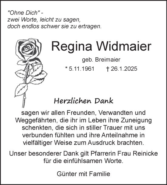 Traueranzeige von Regina Widmaier von Leonberger Kreiszeitung / Strohgäu Extra