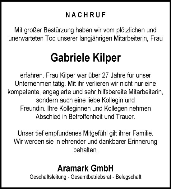 Traueranzeige von Gabriele Kilper von Leonberger Kreiszeitung / Strohgäu Extra