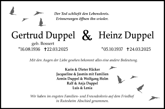 Traueranzeige von Gertrud Duppel von Leonberger Kreiszeitung / Strohgäu Extra