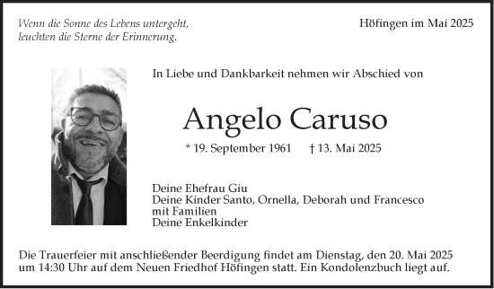 Traueranzeige von Angelo Caruso von Leonberger Kreiszeitung / Strohgäu Extra