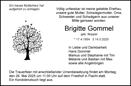 Traueranzeige von Brigitte Gommel von Leonberger Kreiszeitung / Strohgäu Extra