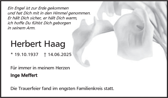 Traueranzeige von Herbert Haag von Leonberger Kreiszeitung / Strohgäu Extra