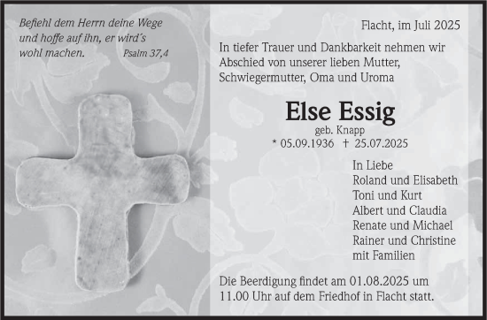 Traueranzeige von Else Essig von Leonberger Kreiszeitung / Strohgäu Extra