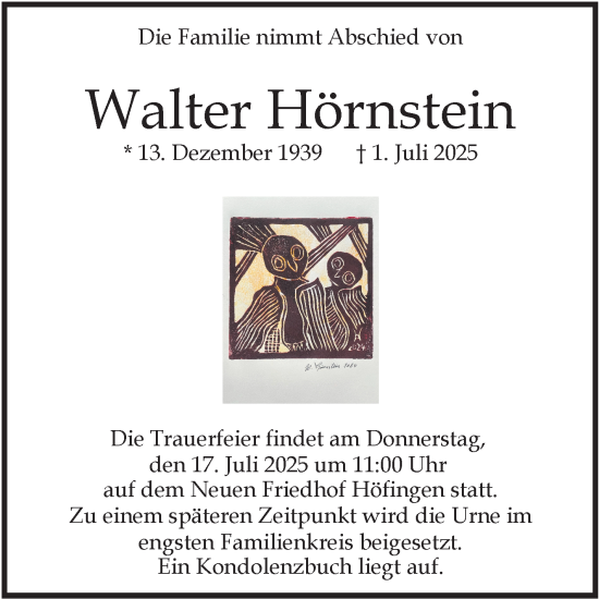 Traueranzeige von Walter Hörnstein von Leonberger Kreiszeitung / Strohgäu Extra