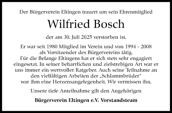 Traueranzeige von Wilfried Bosch von Leonberger Kreiszeitung / Strohgäu Extra