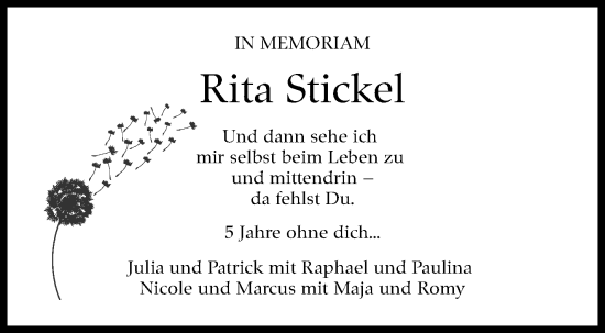 Traueranzeige von Rita Stickel von Leonberger Kreiszeitung / Strohgäu Extra