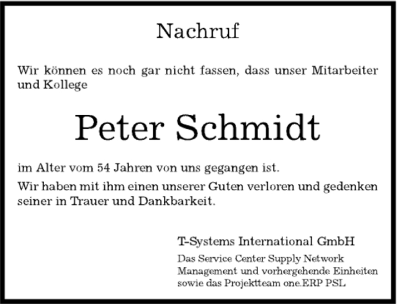  Traueranzeige für Peter Schmidt vom 14.08.2014 aus Kreiszeitung Böblinger Bote