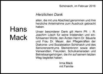 Traueranzeige von Hans Mack von Kreiszeitung Böblinger Bote