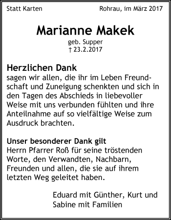 Traueranzeige von Marianne Makek von Kreiszeitung Böblinger Bote