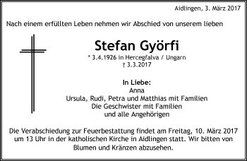 Traueranzeige von Stefan Györfi von Kreiszeitung Böblinger Bote